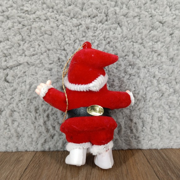 Vintage Santa Ornament Flocked Plastic Christmas Tree Decoration 3 Inch - Picture 3 of 7